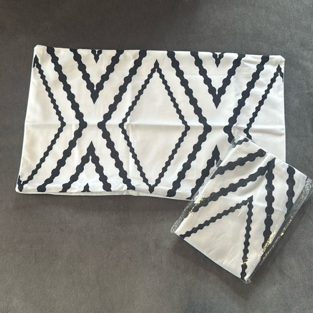 TWO White & Black Geometric Sofa Throw Accent Pillow Covers Size 20”x12” NEW